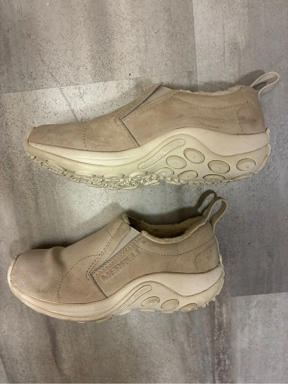 Merrell Slip-On Suede Loafers in Beige
